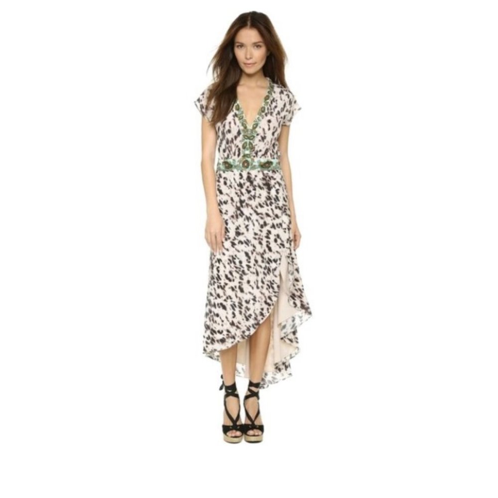 New Haute Hippie Deep V Embellished Sequin Asymmetrical Casual Maxi Dress Sz S